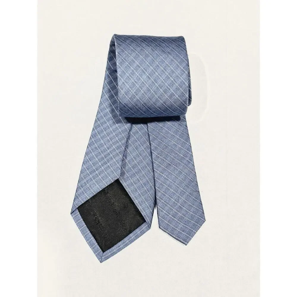 Calvin Klein Men's Blue Windowpane Pattern Silk Tie Classic 57